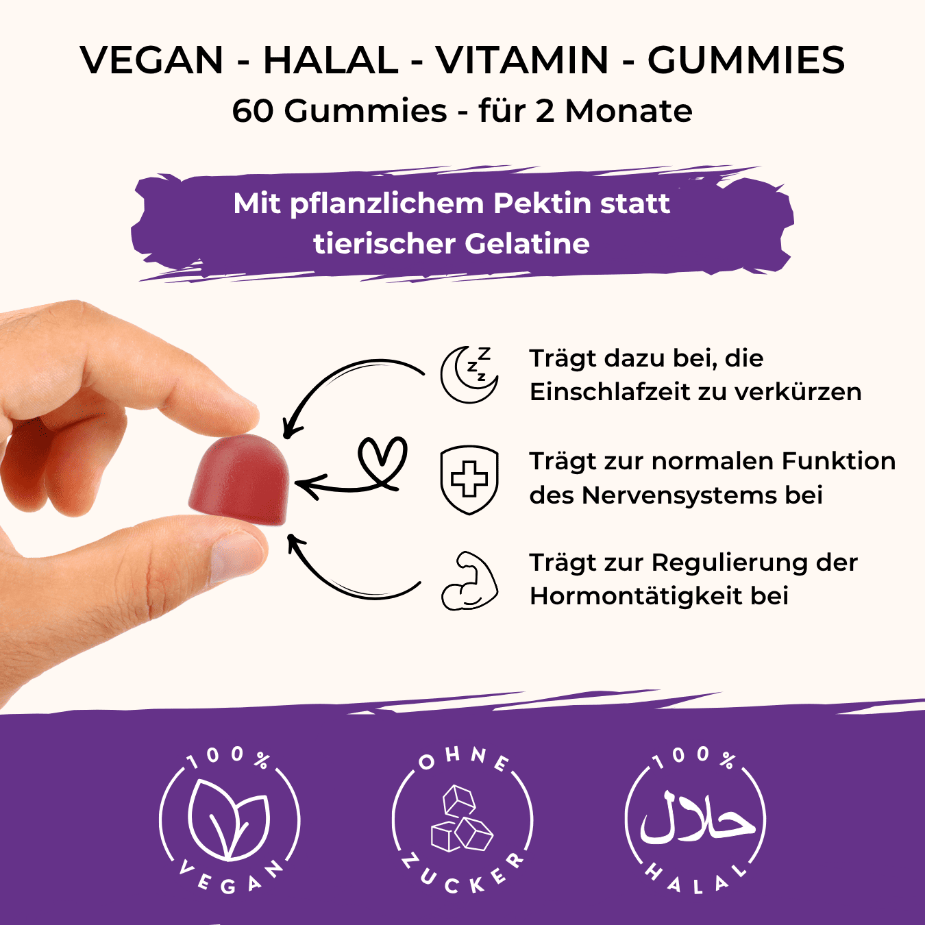 Vegane Melatonin Gummibärchen ohne Zucker