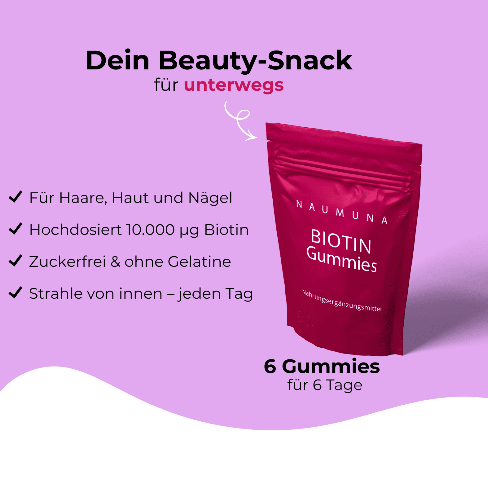 Zuckerfreie Biotin Gummies für Haare, Haut und Nägel