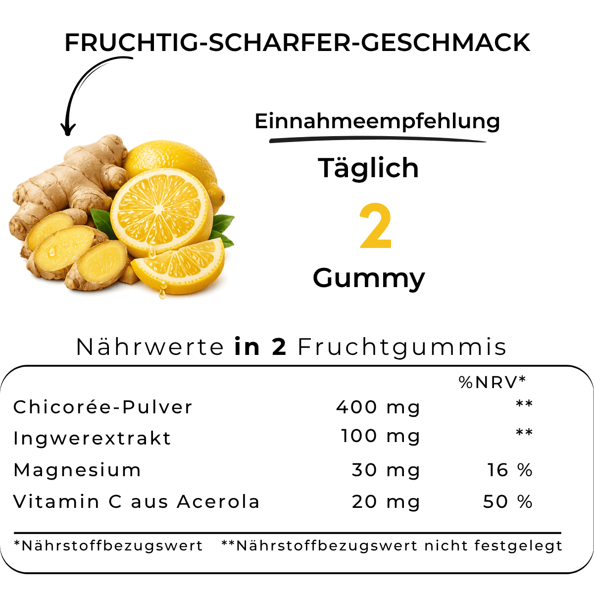 Ingwer Gummies – Zuckerfrei, mit Chicorée & Vitamin C