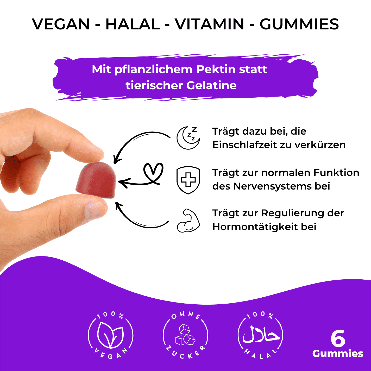 Melatoningummies zur Verkürzung der Einschlafzeit hochdosiert