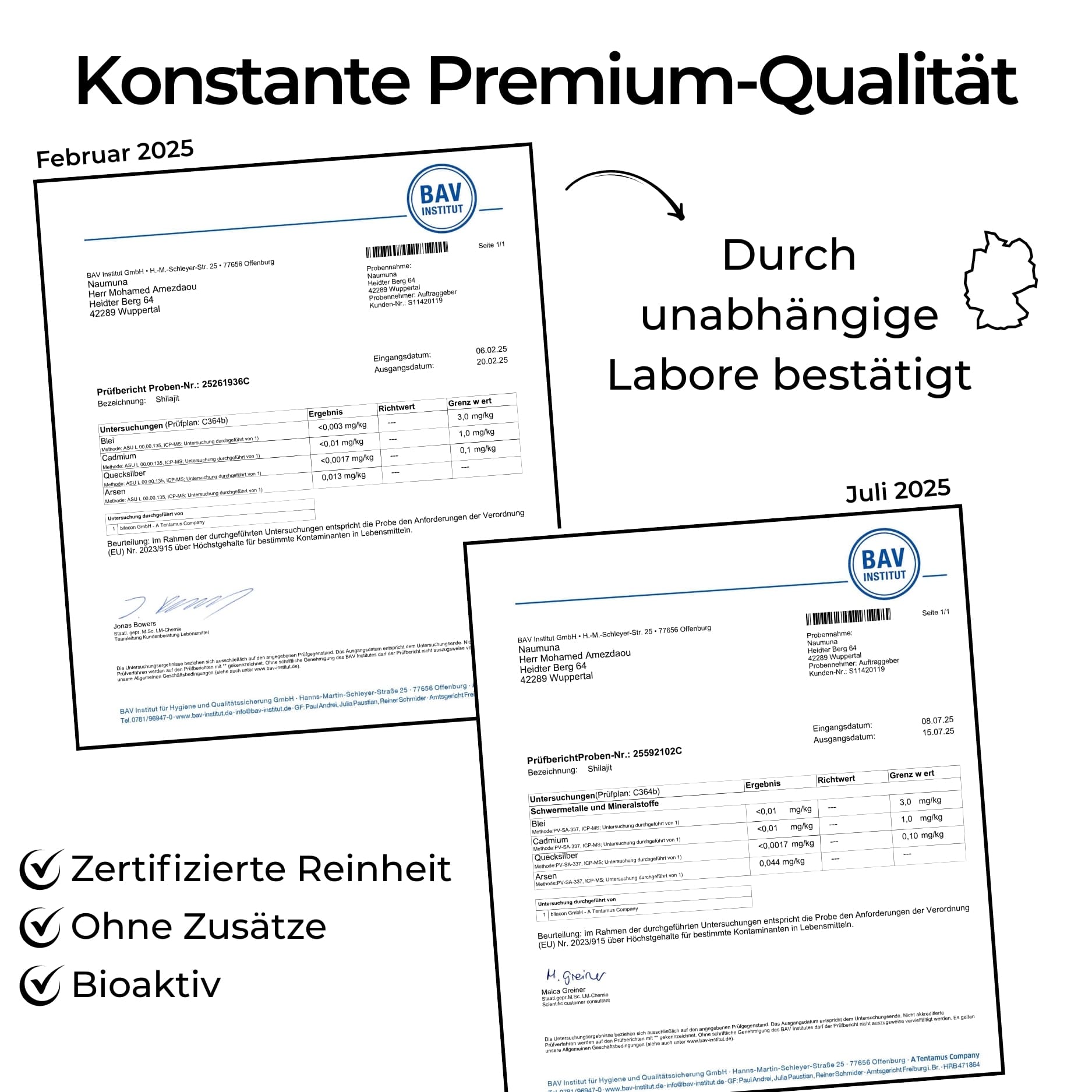 Shilajit Mumijo laborgeprüfte Schwermetall Analyse 